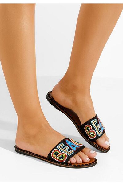 B T Shoes Women's Karianna black beach slippers