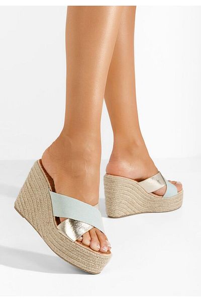 B T Shoes Senria turquoise platform slippers