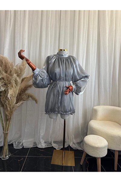 cies boutique Fırfır detaylı beli bağlamalı organze tunik