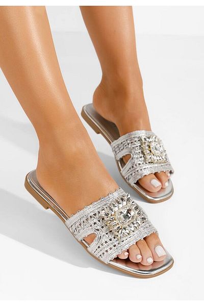 B T Shoes Papuci fara toc Evianna argintii