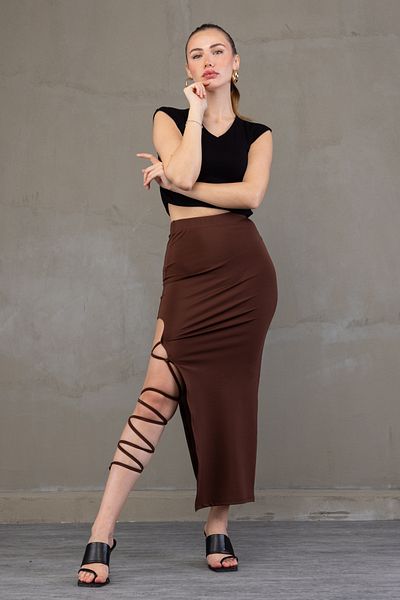 winmoda Дълга пола с подвързване на крачолите / Дълга пола с цепки / Пола