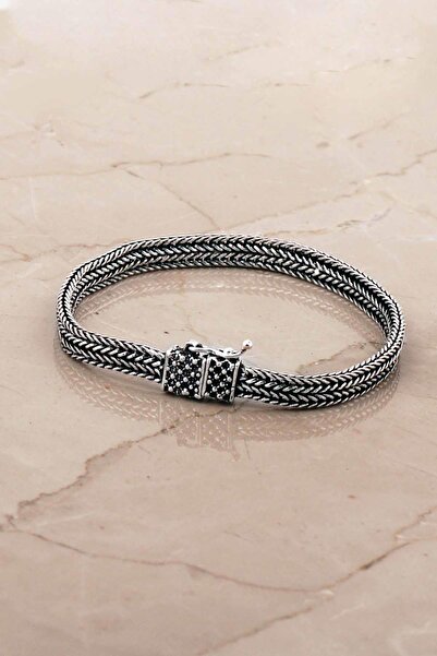 Sümer Telkari Hasır Elişi 20 Cm Gümüş Erkek Bileklik 4779