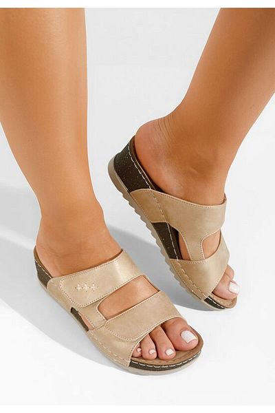 B T Shoes Renna gold platform slippers