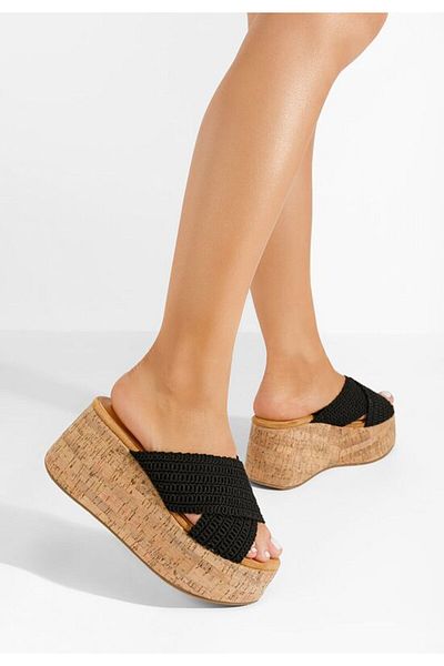 B T Shoes Sousie black platform slippers