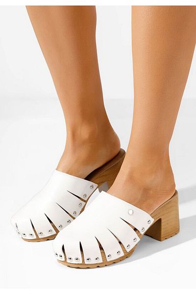 B T Shoes Saboti dama cu platforma Vaida albi