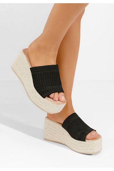 B T Shoes Yessenia black platform slippers