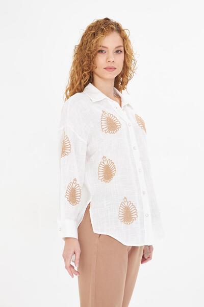 TIFFANY&TOMATO Süzene Nakışlı Keten Görünümlü Gömlek