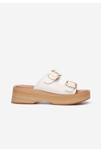B T Shoes White Liama ​​platform slippers