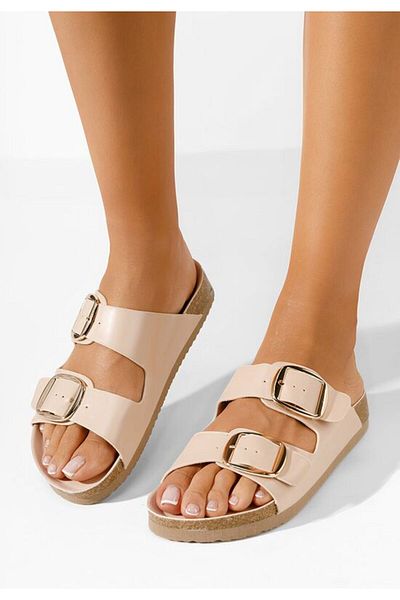 B T Shoes Lorima beige flat slippers
