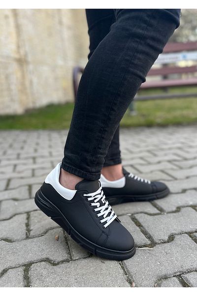 Bonjey Pantofi casual pentru bărbați cu șireturi din cauciuc din piele albă neagră, piele artificială hidrofugă, mărimea 40 44