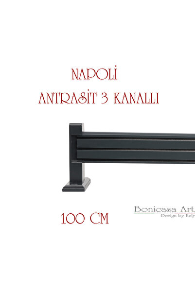 BonicasaArt Napoli Ahşap Başlıklı 3 Kanallı Alüminyum Dekoratif Ray Korniş Mo...