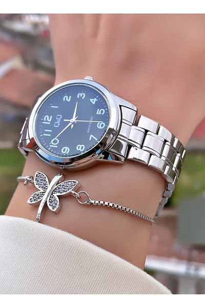 Q&Q Brand Silver Color Steel Cord Women's Wristwatch - Bracelet Gift
