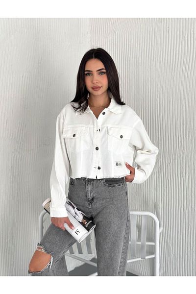 jöns since 1997 Women's Bottom Tasseled Embroidered Crop White Gabardine Jacket