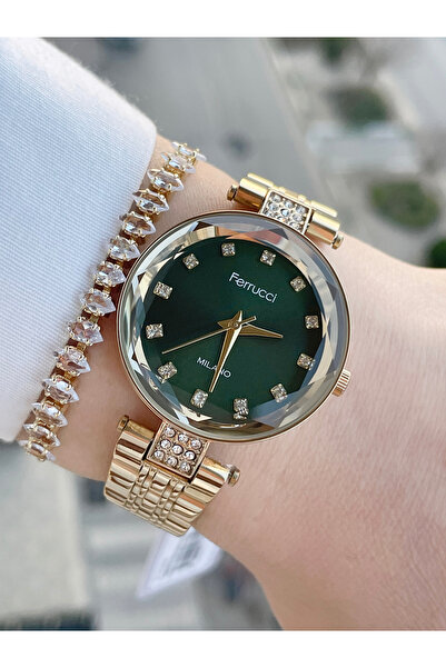 Ferrucci Kristal Camlı 2 Yıl Garantili Kadın Kol Saati Ve Bileklik