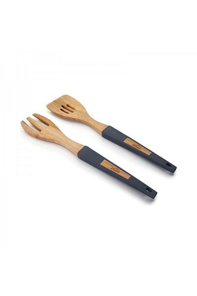 Lacor Bamboo salad serving spoon and fork set, Natura Grey, 32 cm