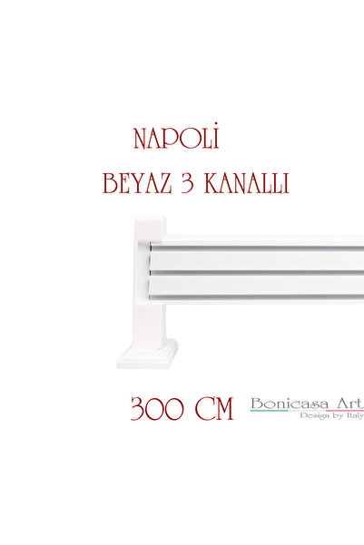 BonicasaArt Napoli Ahşap Başlıklı 3 Kanallı Alüminyum Dekoratif Ray Korniş Mo...