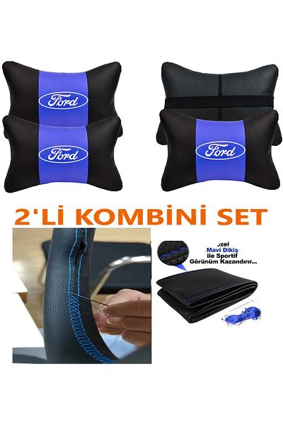 AYAZGRUP Pernă de gât auto Ford PMA și husă de direcție cu stâlp (SET ULTRA LUXURY)