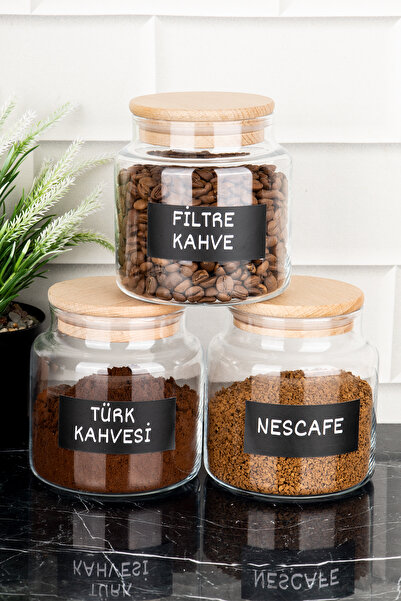 dnshome 3'lü Cam Kahve Seti Ahşap Vakum Kapaklı Türk Kahvesi Filtre Kahve Eti...