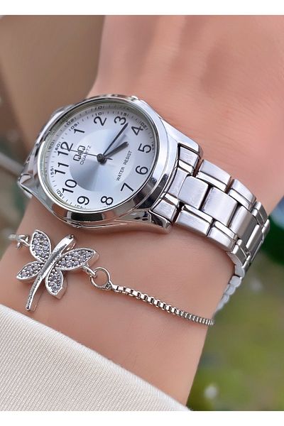 Q&Q Brand Silver Color Steel Cord Women's Wristwatch - Bracelet Gift