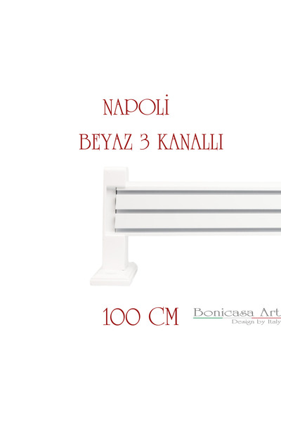 BonicasaArt Napoli Ahşap Başlıklı 3 Kanallı Alüminyum Dekoratif Ray Korniş Mo...