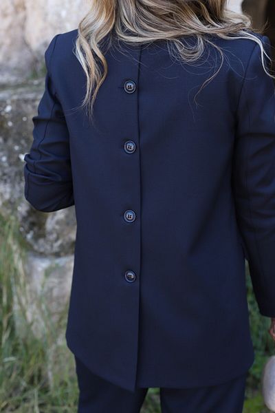 bytugcekaya Navy Blue Back Button Detail Blazer