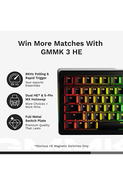 Glorious GMMK 3 HE 75% TKL، أسود، تأثير هول، إنجليزي