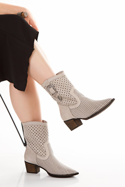 PASSAGE SHOES 8013 Women's Genuine Leather Side Buckle Summer Boots Stone Color