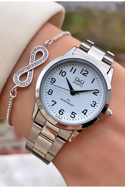 Q&Q Brand Silver Color Steel Cord Women's Wristwatch - Bracelet Gift