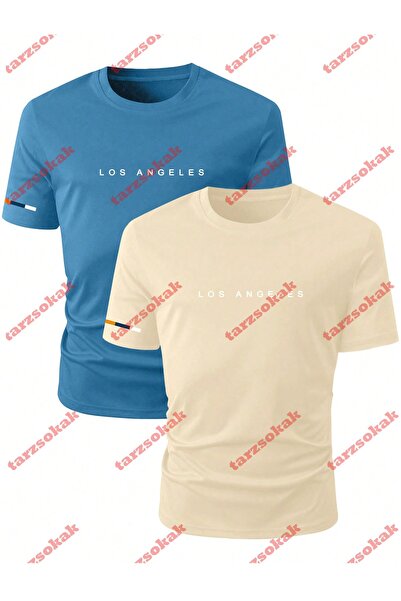 Tarzsokak تيشيرت صيفي رجالي - موديل 3879 - رقبة قريبة - كم قصير - للاستخدام ا...