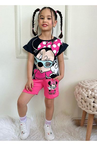 LİLLYPİCCA Costum pentru fetiță cu model de caractere și pantaloni scurți de buzunar