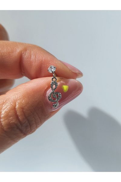 kurukafagift Musical Note Key Dangle Steel Zircon Stone Piercing Tragus Helix Lobe Cartilage Silver Color