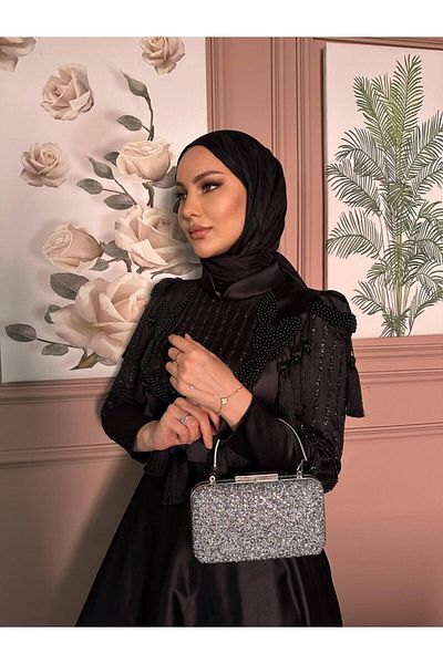 BUKAWEAR Geantă elegantă pentru rochie de seară pentru femei, cu mâner și curea de lanț din piatră argintie