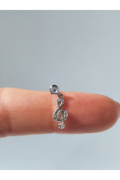kurukafagift Musical Note Key Dangle Steel Zircon Stone Piercing Tragus Helix Lobe Cartilage Silver Color