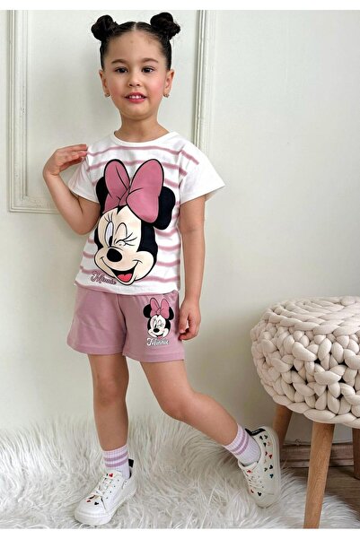 LİLLYPİCCA Costum pentru fete cu model de caractere în dungi cu pantaloni scu...