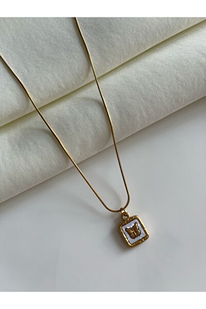 Nilsu Jewellery Accessory Kelebek Detaylı Mineli Vintage Çelik Kolye