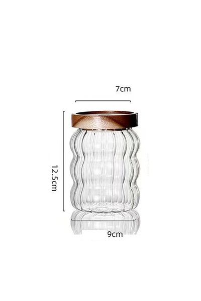 Choice 550ML Wood Lid Striped Glass Storage Bottles Sealed Jar Tea Coffee Beans Grains Candy Jars Organizer