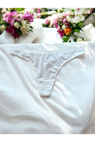 enmodaiçgiyim Ecru Waist Lace Detailed Cotton Thong Panties