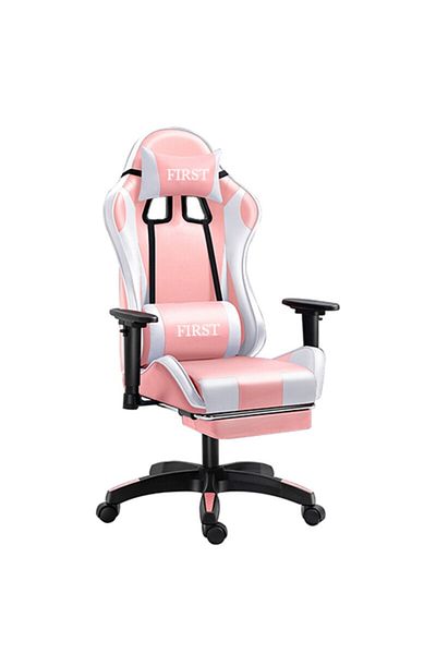 1st First Adjustable Comfortable Gaming Chair with Footrest Pink