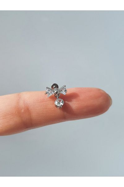kurukafagift Bow Ribbon Steel Zircon Stone Piercing Tragus Helix Lobe Cartilage
