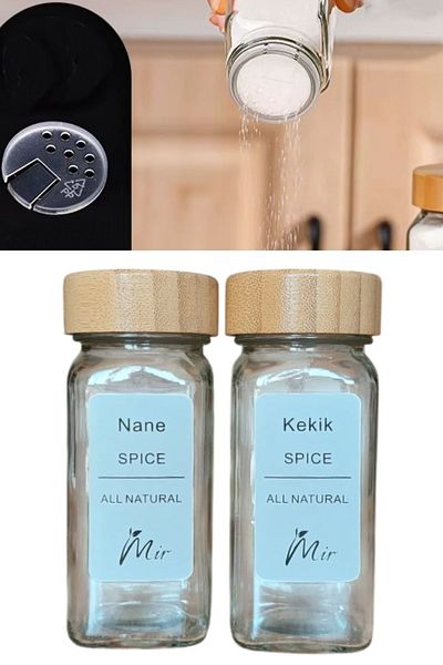 Armashine 2-Piece Bamboo Lid Square Form Glass Spice with White Label