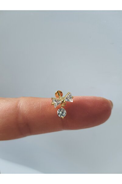 kurukafagift Fiyonk Kurdele  Çelik Zirkon Taşlı  Piercing Tragus Helix Lob Kıkırdak