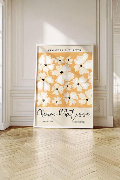 Buka Shops Pictură premium Matisse Orange Backdrop White Flowers cu cadru: Eleganța Parisului și o inspirație botanică