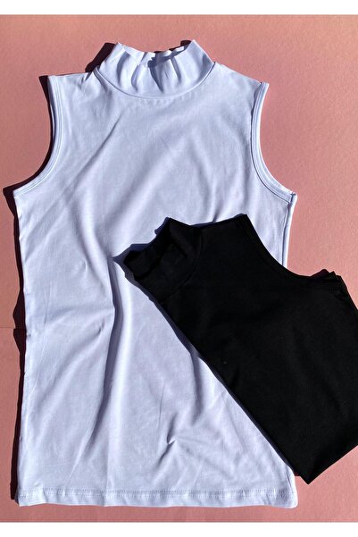 VicTroy Βαμβακερό Lycra (2 ΤΕΜ) Μαύρο και άσπρο, μη εμφανές, μηδενικό μανίκι, καλοκαιρινό λεπτό γυναικείο μπλουζάκι