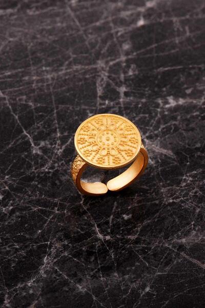 Sümer Telkari Anadolu Motifli Elişi Altın Kaplama Gümüş Yüzük 5976