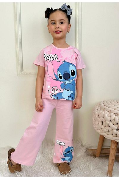 LİLLYPİCCA Stitch Character Patterned Girl's Wide Leg 2-Piece Set