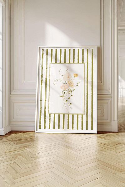 Buka Shops Tablou de grădină engleză cu dungi verzi în rame: inspirație botanică vintage