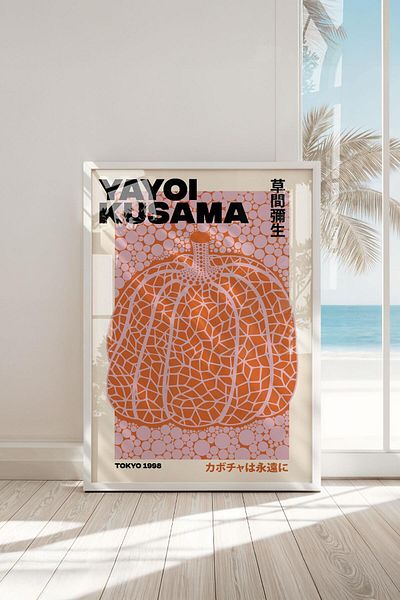 Buka Shops Pictură premium Yayoi Kusama „Dovleac” într-un cadru: Icoon Pop Art pe peretele tău