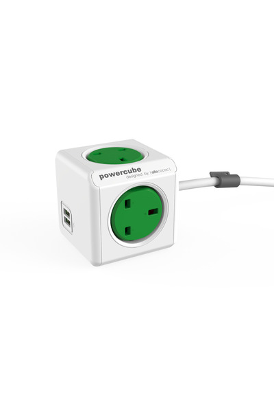 Allocacoc ألوكاكوك  وصلة كهربائية بطول 1.5 متر  و مدخلي يو اس بي - اخضر