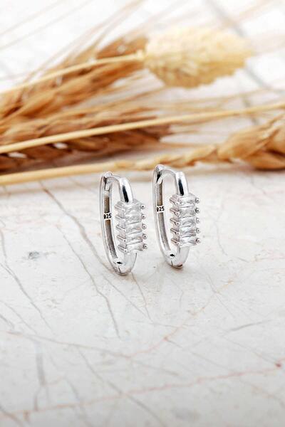 Sümer Telkari Baget Taşlı Oval Küçük Boy Rodyumlu Gümüş Küpe 7260