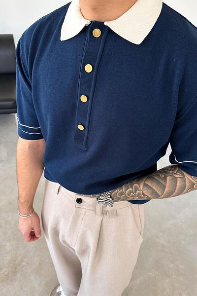 HAFKAGİYİM Μπλουζάκι με γιακά πόλο με αντίθεση Navy Blue Elegance